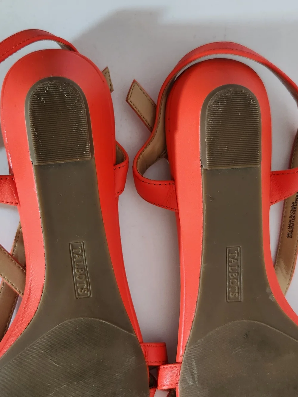 Talbots Coral Orange Leather Strappy Wedge Flats Adjustable Strap Size 9